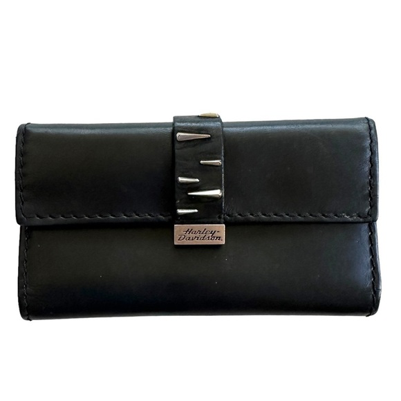 Harley Davidson Full Grain Leather Stud Detail Continental Wallet - Picture 1 of 7